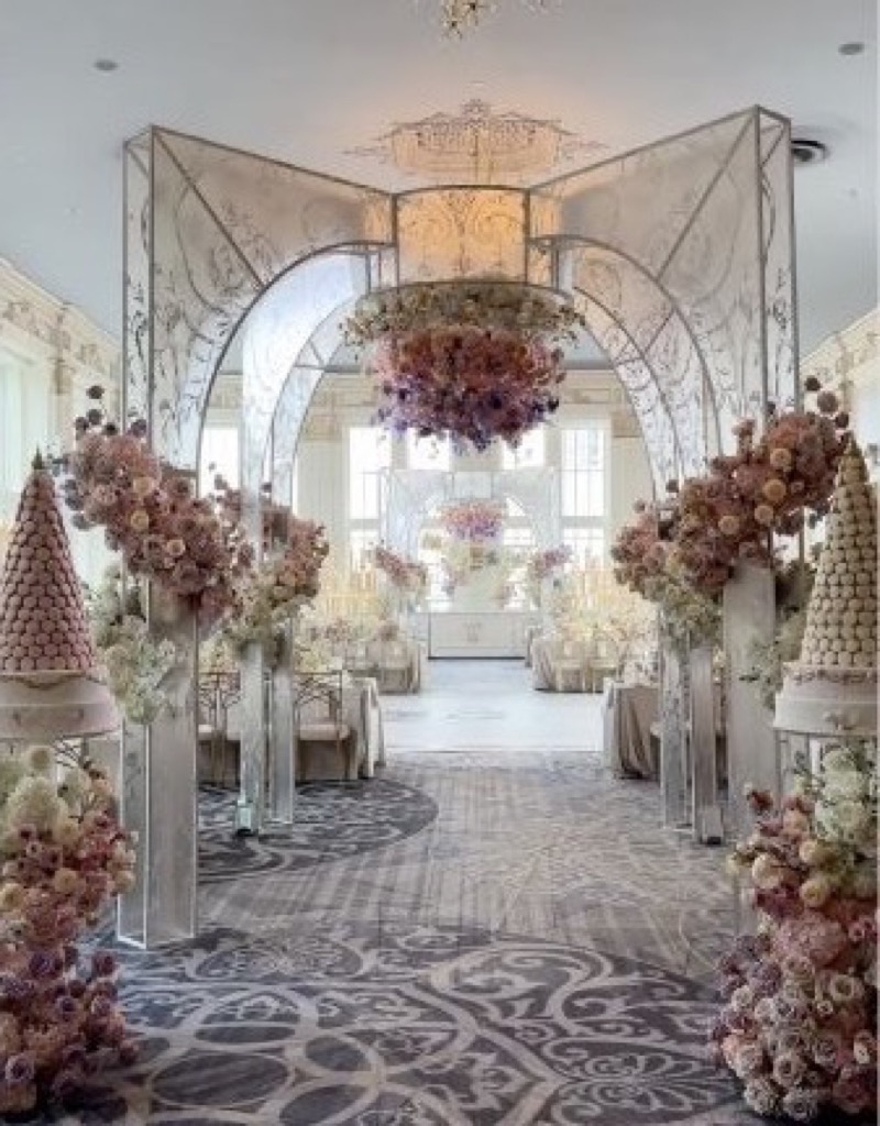 Pastel floral architecture and mirrored structures in the Crystal Ballroom