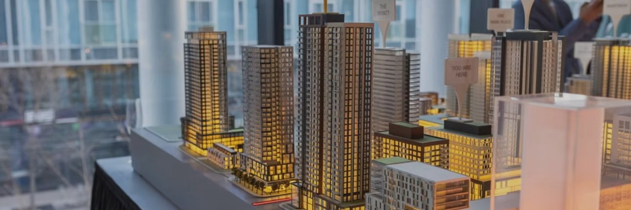Illuminated development model at a corporate presentation