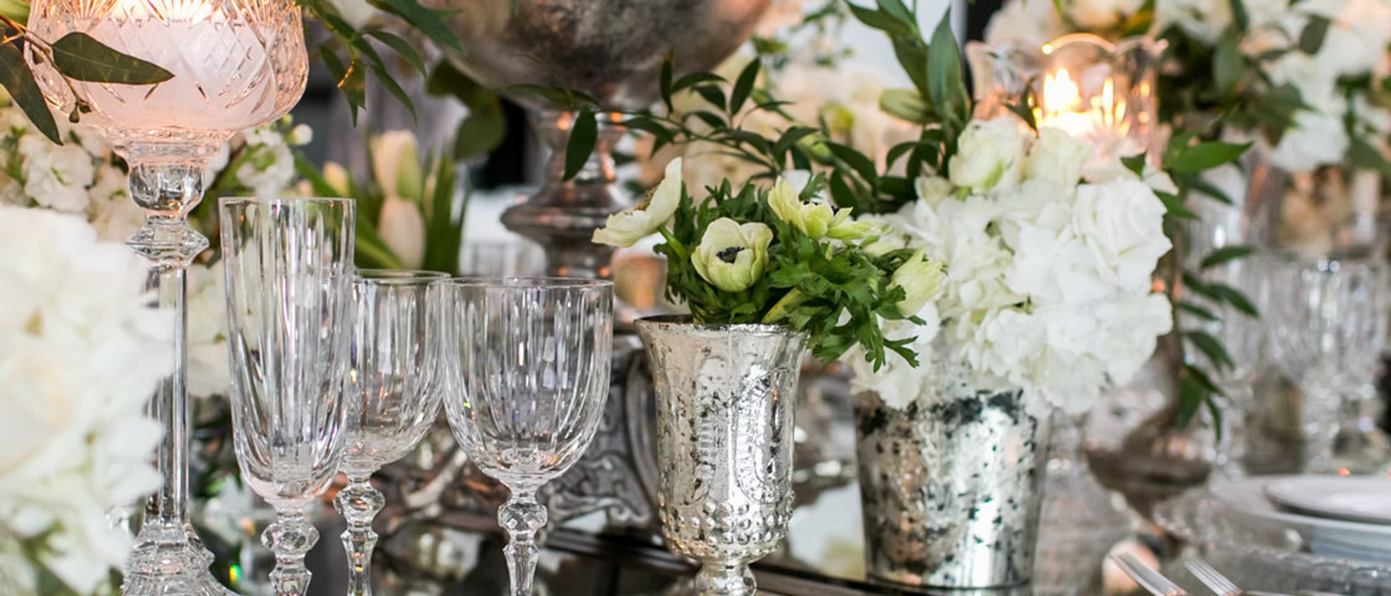 Crystal glassware and garden inspired florals